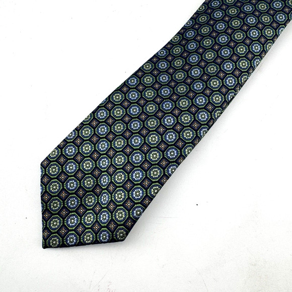Bruno Piattelli Tie Men Geometric Floral Geometric Vintage 100% Silk USA Necktie - Picture 3 of 9
